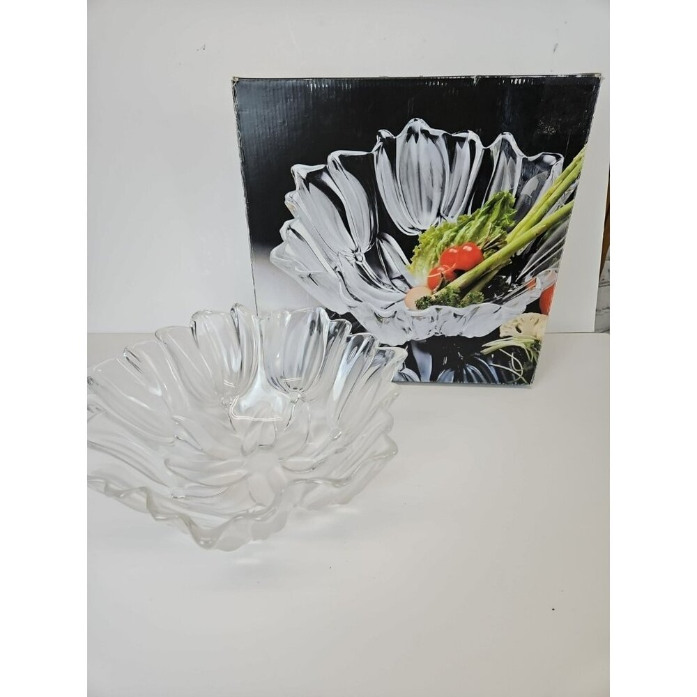 Walther Glass Crystal Sylvia Tulip Satin Glass Bowl Candy Salad Frosted Floral